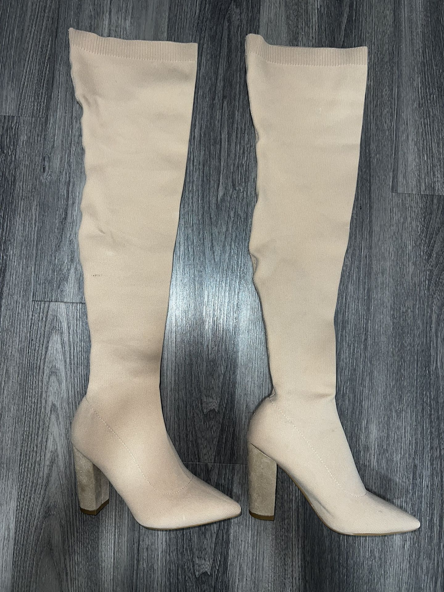 Thigh High Beige Boots 6.5