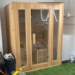 Never used! Canadian Hemlock Wood Traditional Swedish 60" 2 or 3 Person Indoor Sauna Spa, with 6KW Wet or Dry Heater, Advanced Control Panel, Rocks, a