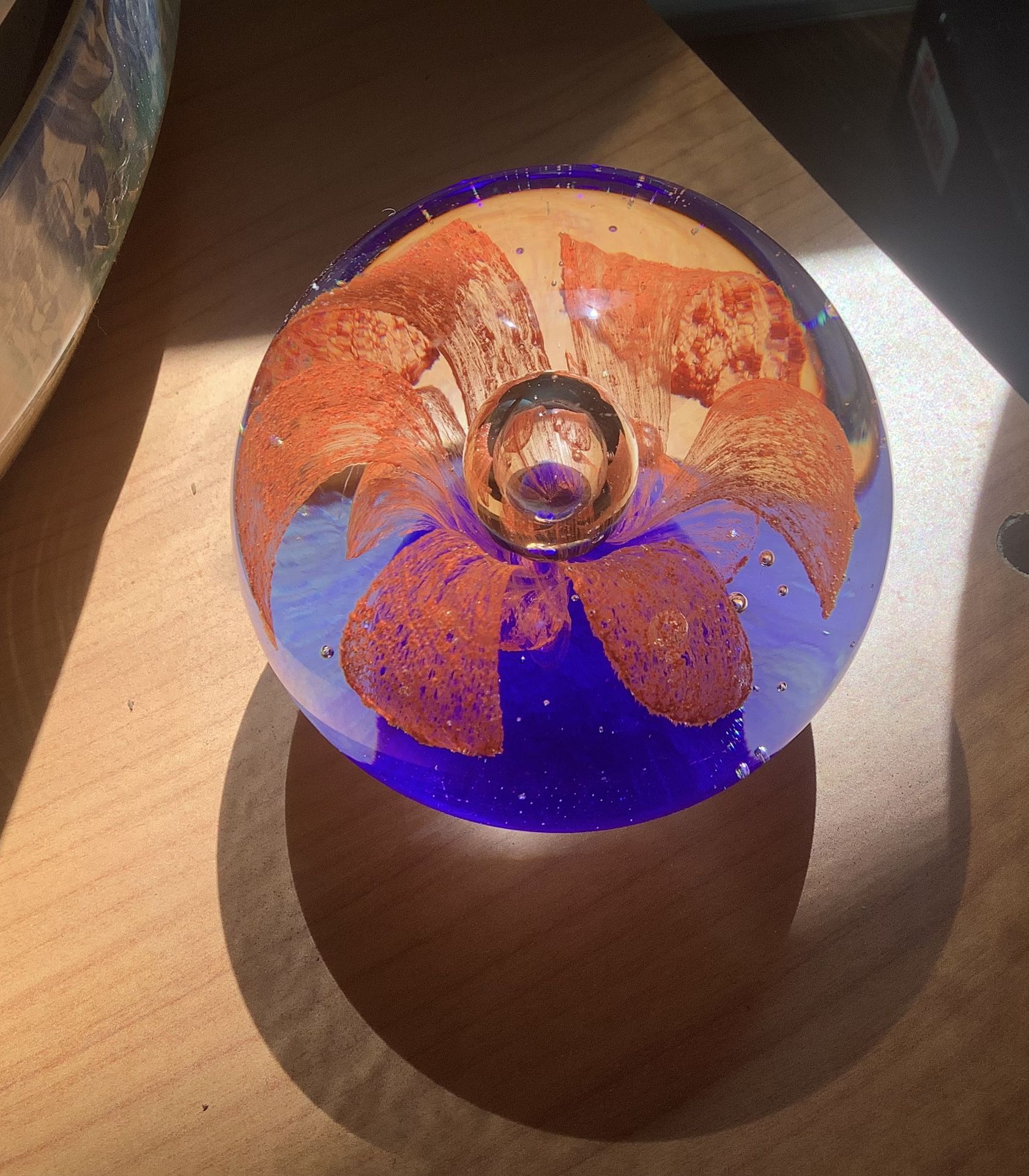 Vintage Glass Flower Paperweight
