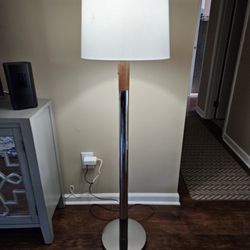 Original Mid-Century Modern Chrome and Wood Tubular Floor Lamp
