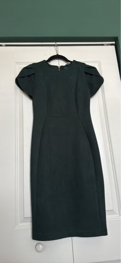 Calvin Klein Green Fitted Midi Dress with Puff Sleeves