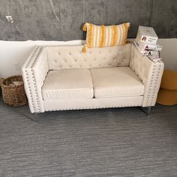 Velvet Cream Sofa Couch 