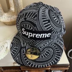 2013 NEW ERA 59FIFTY SUPREME SPIRAL BOX LOGO HAT BLACK WHITE 7 1/4