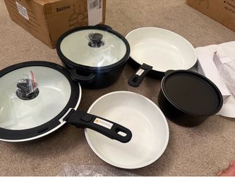 Ceramic Cookware Set Pots and pans Set with Removable Handles, Space Saving for RV, PFAS-Free,Induction Compatible, Dishwasher Safe Titanium-Reinforce