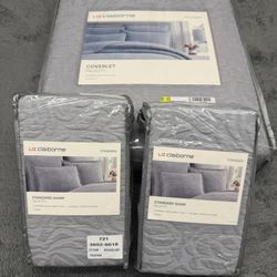 NEW Liz Claiborne Gray Felicity Full/Queen Coverlet 3-Piece Set! 