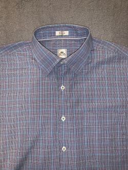 Peter Millar Mens Medium Shirt Gray Black Blue Pink Tartan Plaid Long Sleeve 🏌⛳