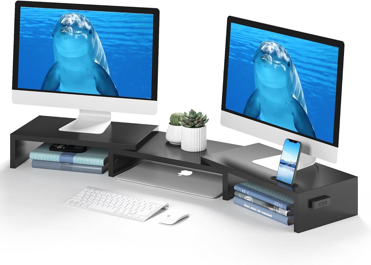 Brand New Dual Monitor Stand Riser with Smartphone Holder