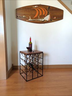 MCM Arthur Umanoff Wrought Iron Wine Rack Accent Table