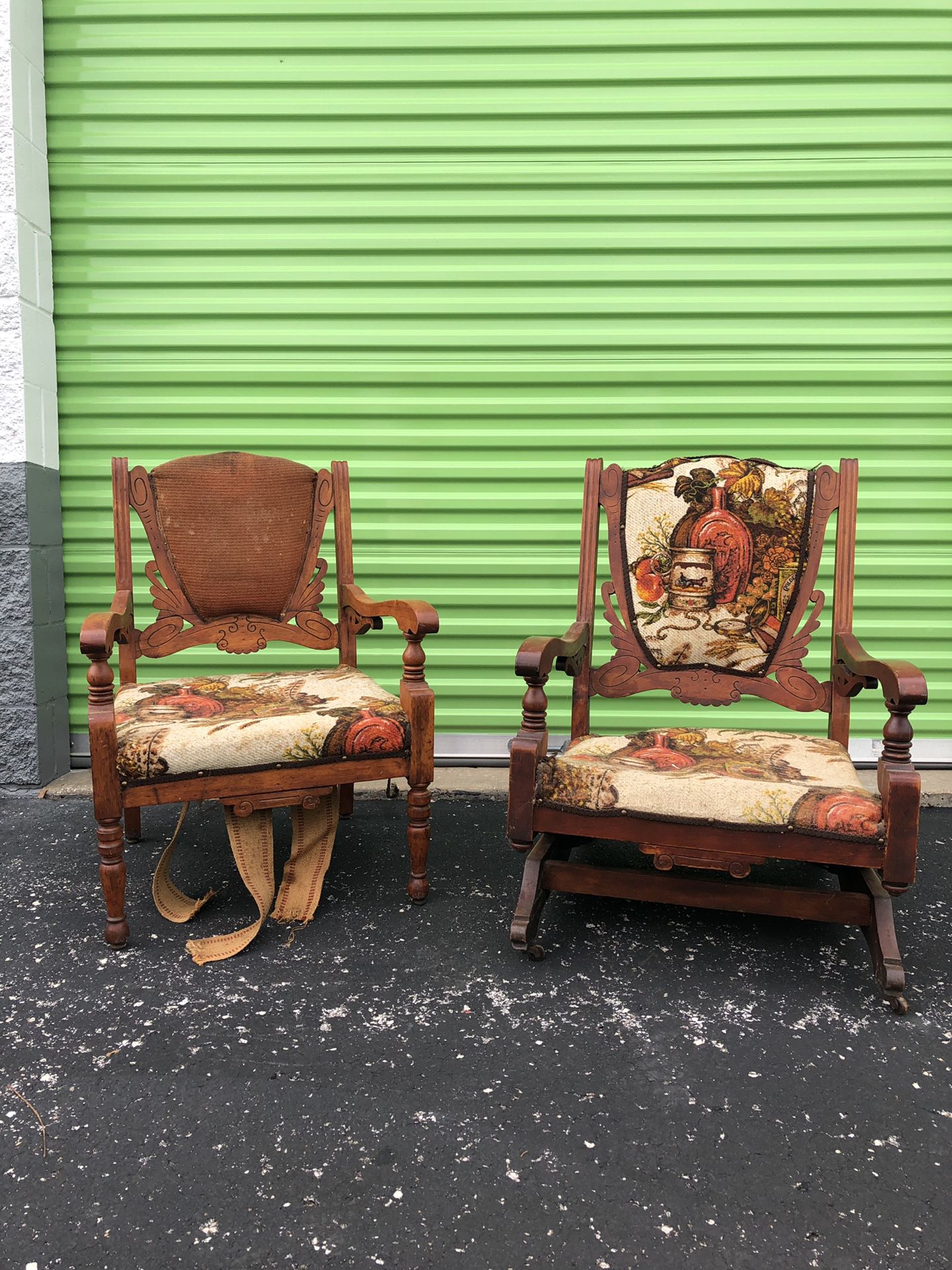 Antique His & Hers Oak Chairs