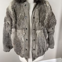 Vintage Fox Fur And Suede Jacket With Detachable Arms That Make Into A Vest