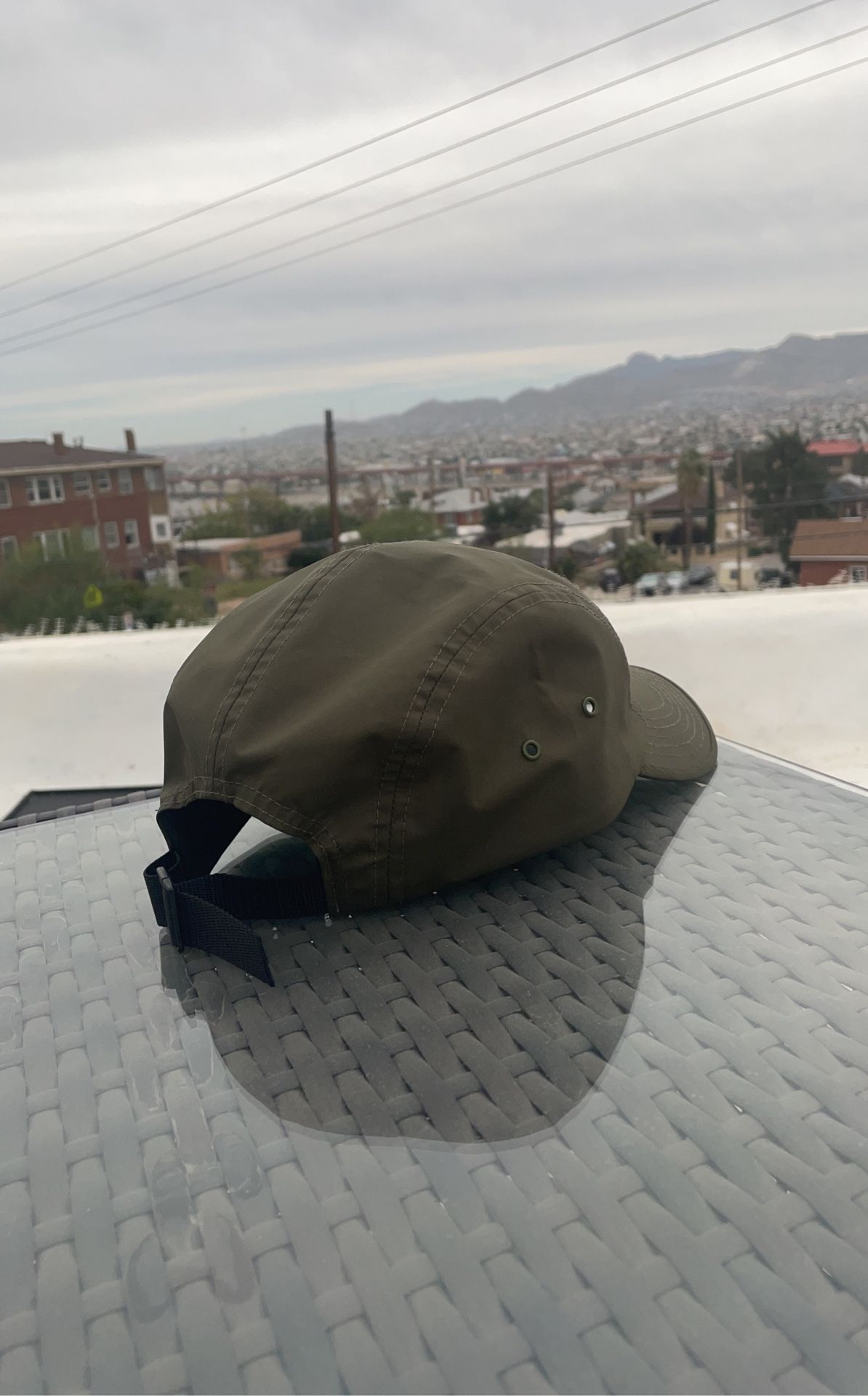 Olive Supreme Mirror Camp Cap.