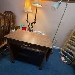 Small Table on Wheels with Drawer and Extension