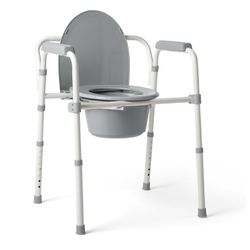Drive 3-in-1 Steel Bedside Commode, Standard Seat, Sturdy Folding Frame, 7.5 QT. Bucket, 350 lb. Weight Capacity, Clip-on Seat, Easy Cleaning, Tool-