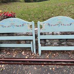(2) Hand Painted Vintage Twin Bed Frames