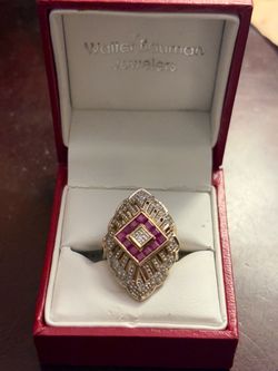Walter Bauman Jewelers 14k Yellow Gold Ruby & Diamond Cocktail Ring Sz 7