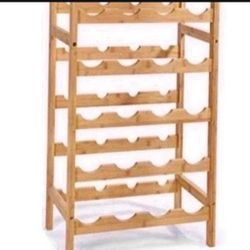 Freestanding Bottle Storage Shelf, (5 Tier, 20 Bottles) 17"L x 11"W x 29"H. Natural Bamboot