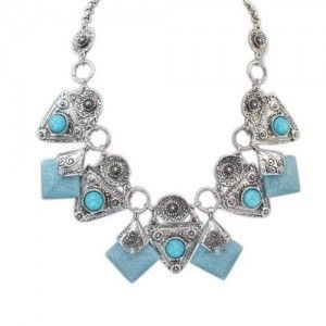 SQUARE TURQUOISE INLAID FOLK DESIGN NECKLACE