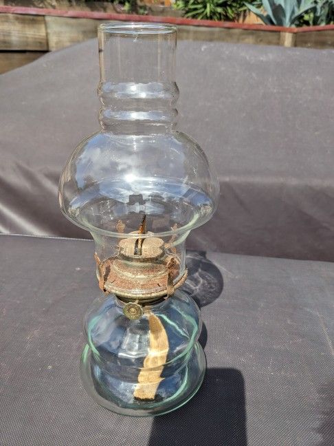 Antique clear-glass oil lamp