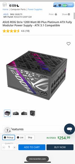 *NEW* ASUS ROG Strix 1200 Watt 80 Plus Platinum ATX Fully Modular Power Supply - ATX 3.1 Compatible