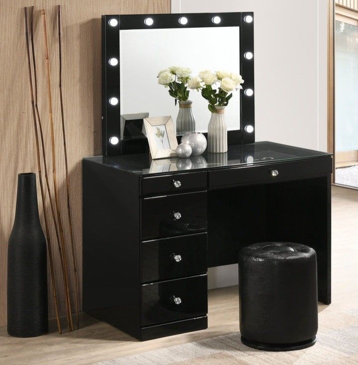 Morgan Black Makeup Vanity Set with Lighted Mirror