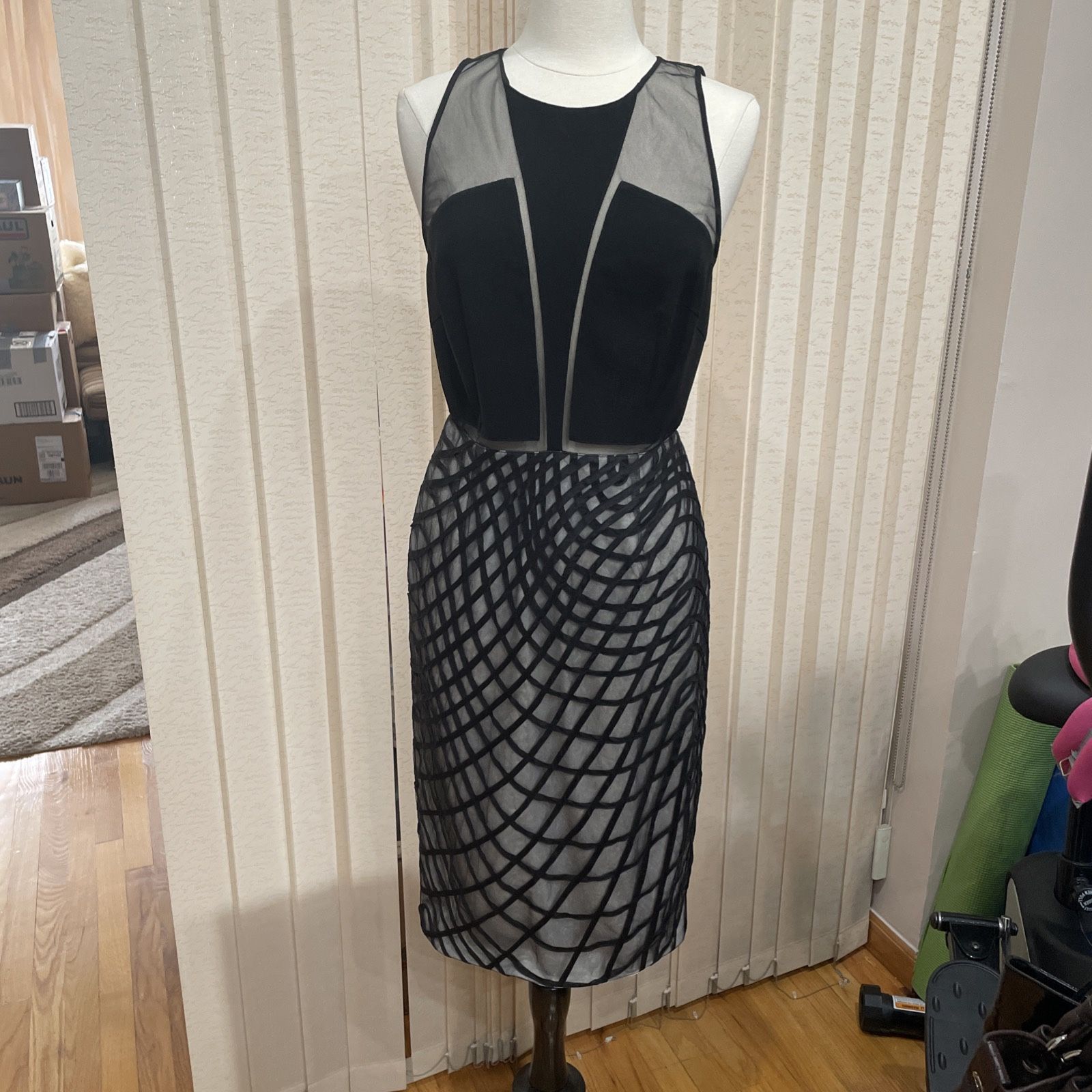 NOIR sachinbabi Khloe Black Silk Sheer Illusion Shift Dress 10 Ret $695