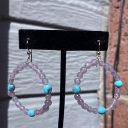 Lepidolite And Turquoise Hoops