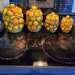 Vintage Inarco Mid Century Orange 8 Piece Canister