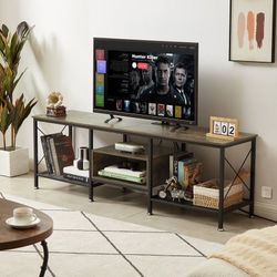 IG330: Pridgen TV Stand for 65 Inch TV with Power Outlets, Rustic Brown Entertainment Center with Open Storage Shelves for TVs up to 65 Inch, Industri