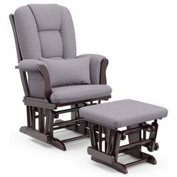 Storkcraft Tuscany Custom Glider and Ottoman with Free Lumbar Pillow (Espresso/Slate Gray Swirl) - Cleanable Upholstered Comfort Rocking Nursery Chair