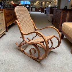 Oak Bent Wood & Cane Rocking Chair