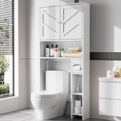 New Over the Toilet Storage Cabinet, Farmhouse Storage Cabinet Over the Toilet with Toilet Paper Holder, Freestanding Bathroom Storage Organizer, Cabi