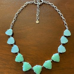 Stella & Dot Silvertone Green Rhinestone Necklace