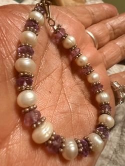 Sterling silver freshwater pearls and amethyst