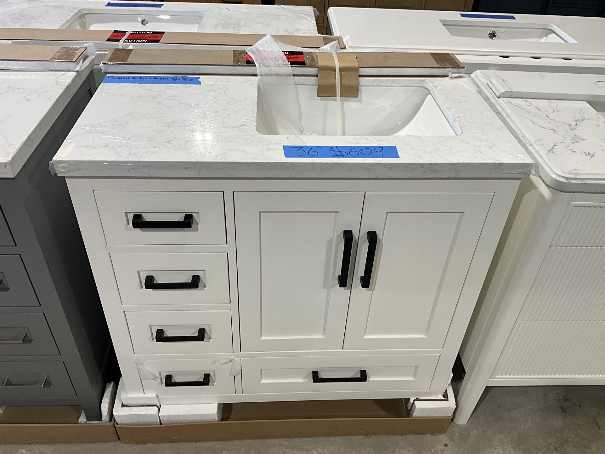 36” Bathroom Vanity in white , single sink soft close solid wood with vanity top in white $609 Luke’s liquidations warehouse Address: 2434 N Forsyt