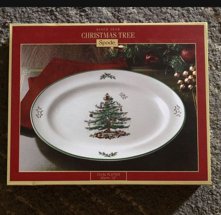 Brand New Spode 12 Inch Oval Christmas Tree Platter, 1/2 Price