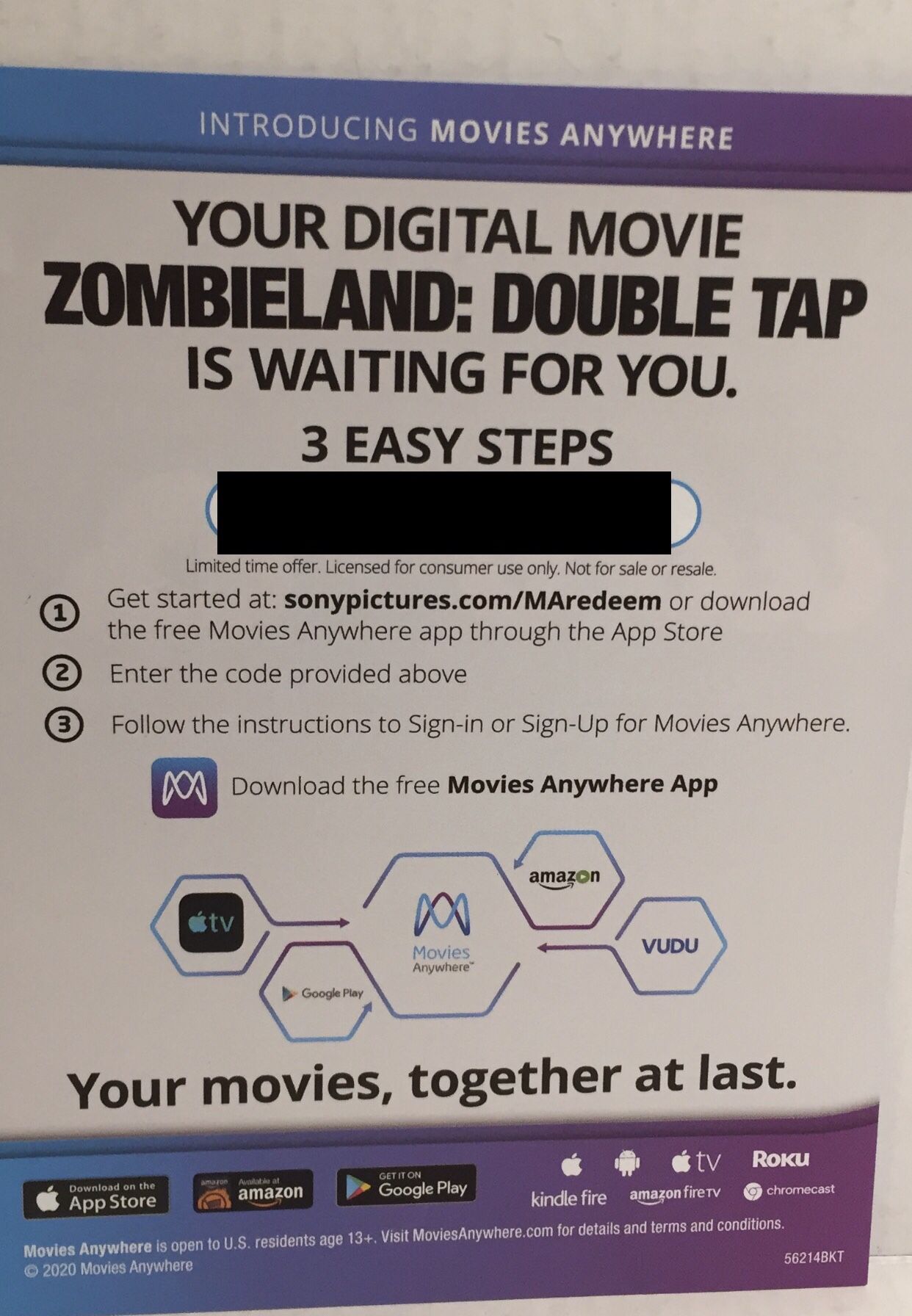 Zombieland 2 Double Tap Digital Movie Redemption Code