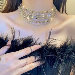 Shiny Rhinestone Choker Necklace For Women Luxury Multi-color Necklaces Collar