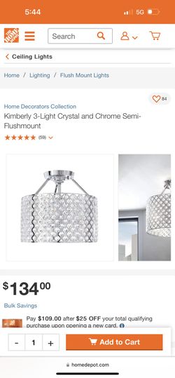 ($40 For Installation)Kimberly 3 Light Crystal and Chrome Semi-Flushmount