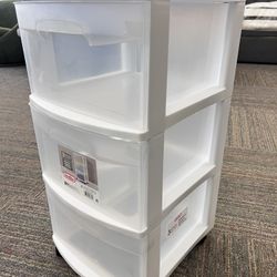 3 Drawer Cart, Clear Plastic Storage Drawers, Wheels Included, White, New
