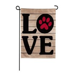 Love with Paw Print Linen Garden Flag 12.5" x 18"