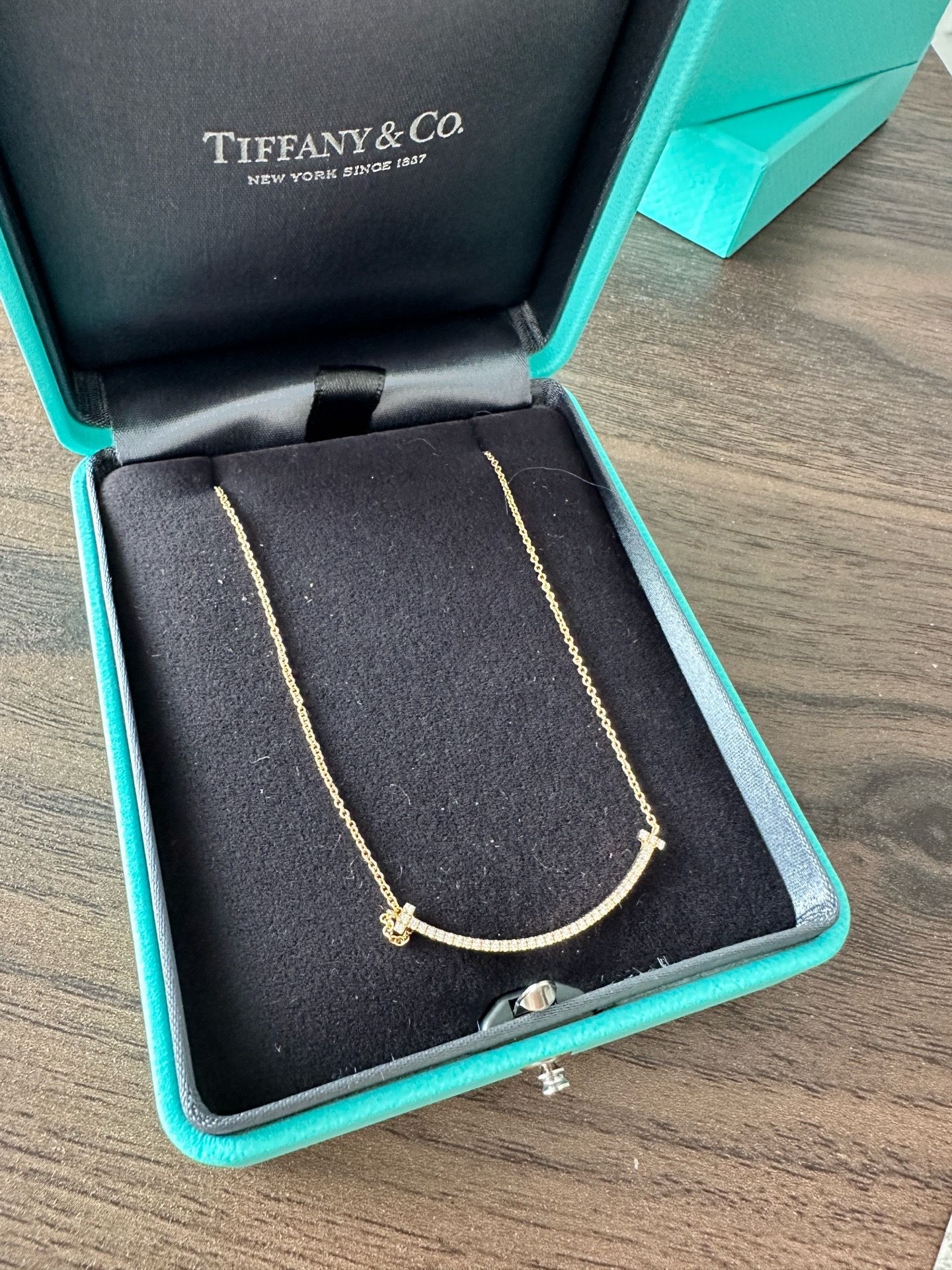 Authentic Tiffany & Co. 18k Yellow Gold Diamond T Smile Necklace — Receipt Included