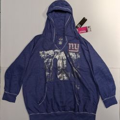 New York Giants Womens Size 2XL Blue Majestic NFL Cross Block Hooded Sweatshirt
