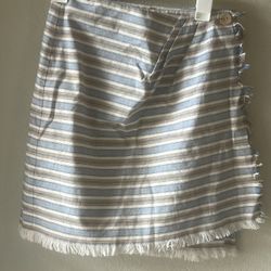 Tracy Evans LTD Women's M Blue & White Striped Wrap Skirt Fringe Hem