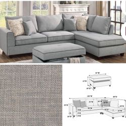 3pc Sectional With Ottoman Set 