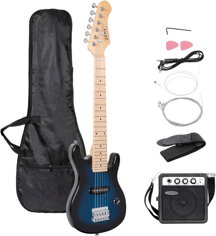 30 inch Kids Electric Guitar with 5w Amp, Gig Bag, Strap, Cable, Strings and Picks Guitar Combo Accessory Kit, Blue