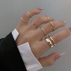 NEW 7pc Womens Jewelry Finger Rings ( Gold & Silver ) 