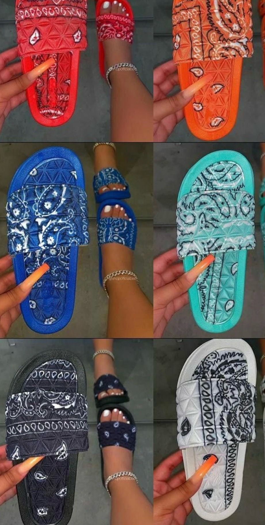 Women's Blue/White Paisley Quilted Cushioned Slide Sandals Slip On US 11 EU 42