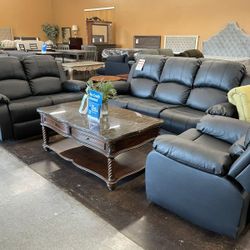 3-Piece Faux Leather Reclining Sofa Loveseat and Chair