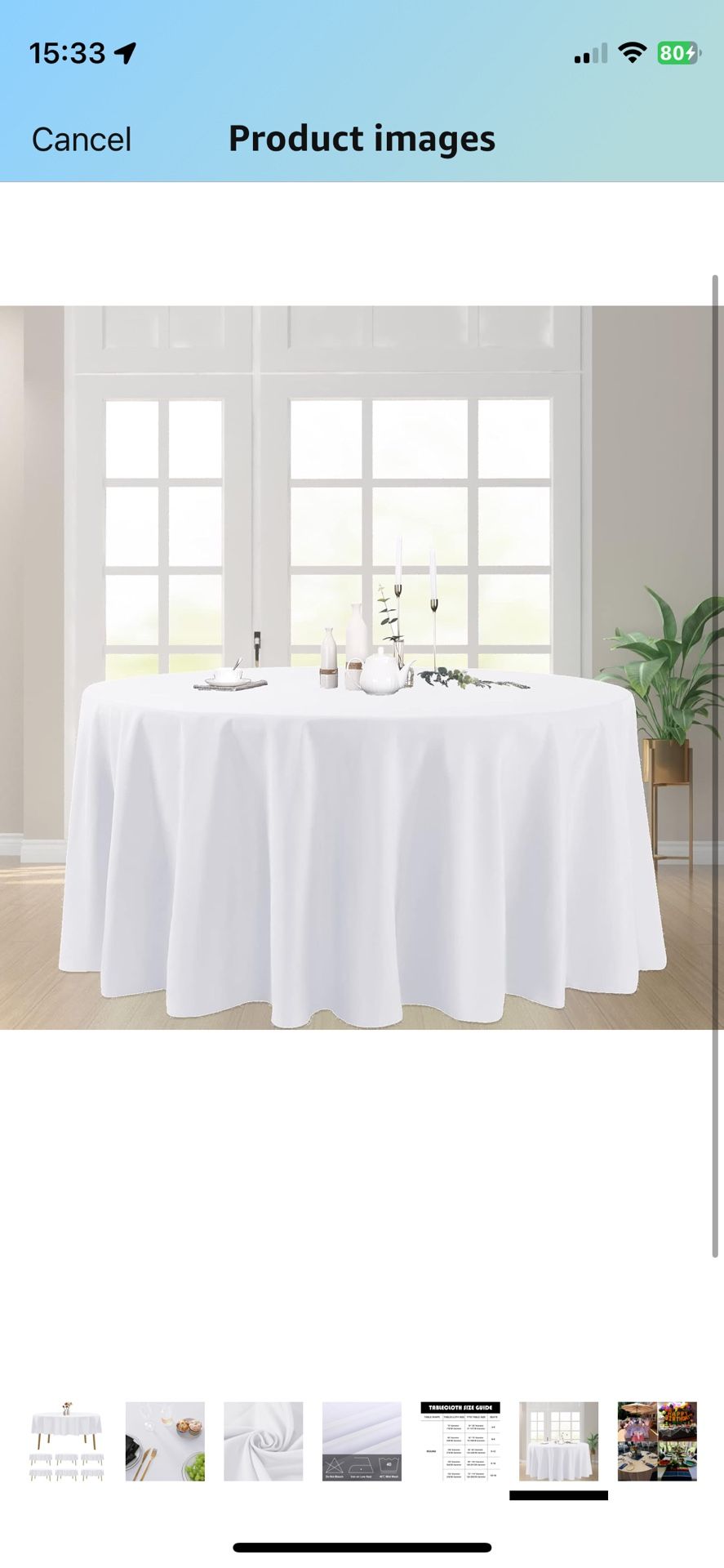White Table Cloth 108 Inches 1-4 Available