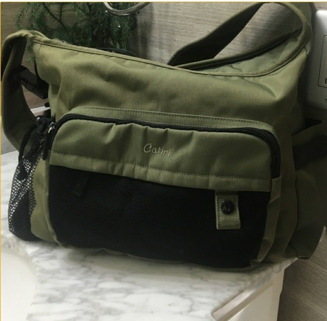 Catini Diaper Bag, Shoulder Bag, Green Canvas